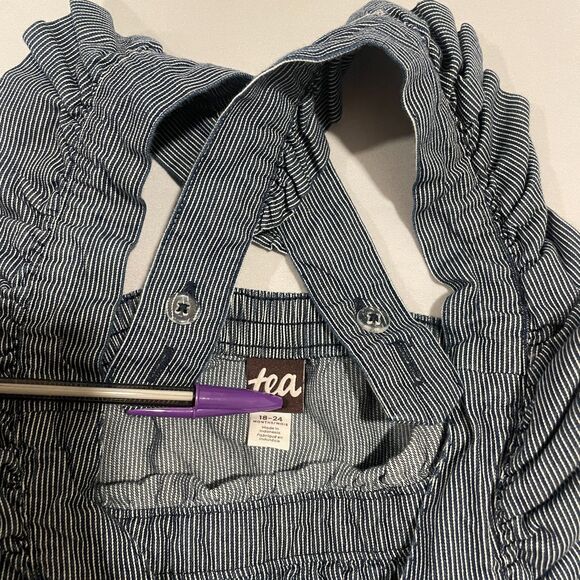 ~ TEA Baby 18-24 m Overalls/Dungarees Adjustable Stripe Blue Toddler Snaps 2 2yr - Picture 14 of 14